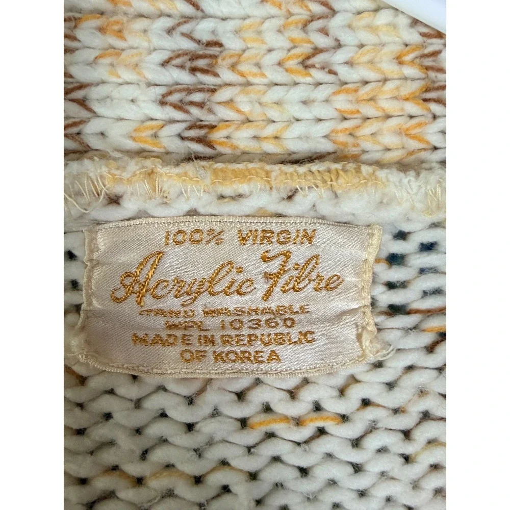 Vintage Acrylic Fibre Chunky Knit Button Up Cardigan Sweater Size L